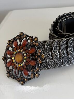 Women's Ornate Amber Floral Statement Belt - Fashion Accessory